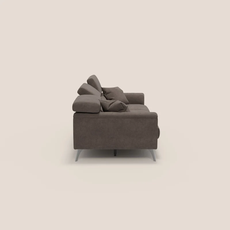 Caravaggio canapé 3 assises extensibles et têtières réglables en tissu imperméable T02 marron