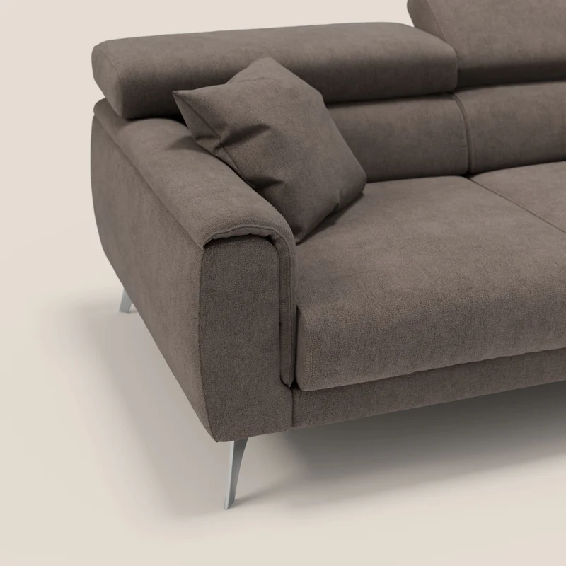 Caravaggio canapé 3 assises extensibles et têtières réglables en tissu imperméable T02 marron