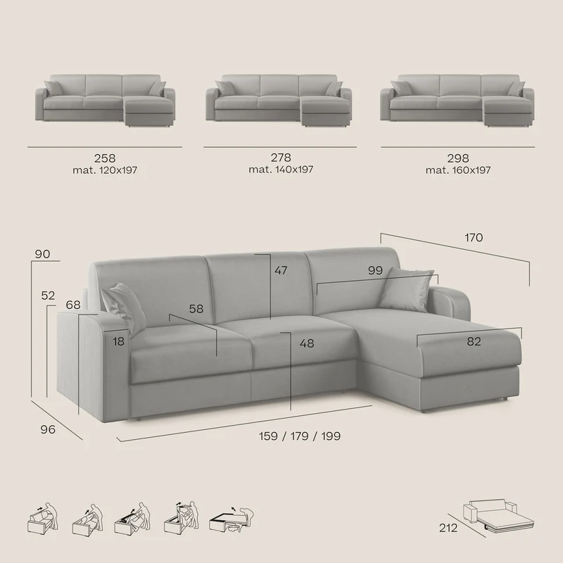 Lebron Canapé-lit d’angle avec méridienne en velours doux T01 beige