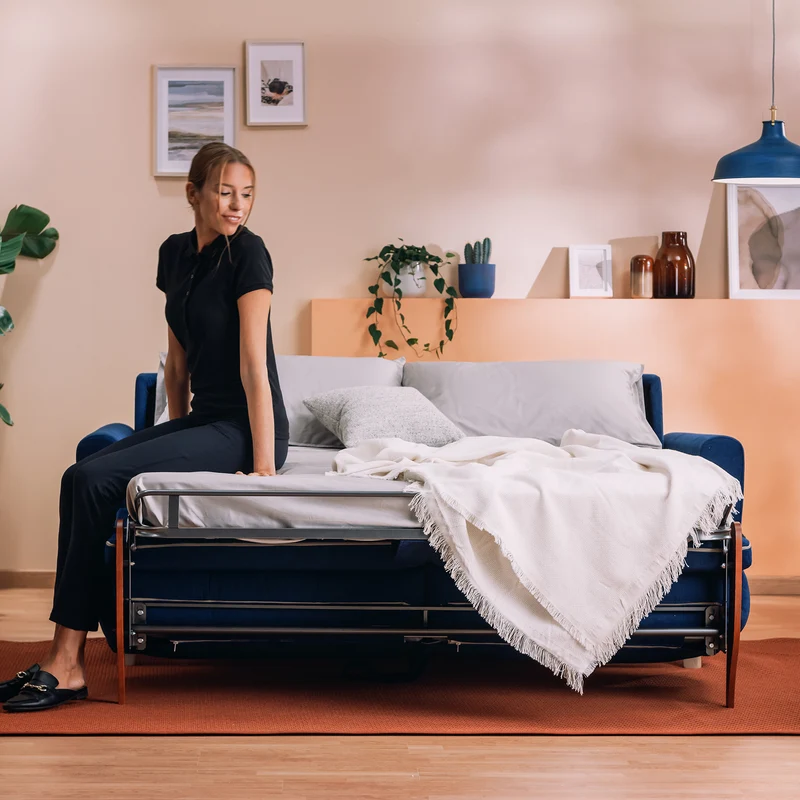 Callisto Canapé lit convertible en tissu doux imperméable T02 bleu