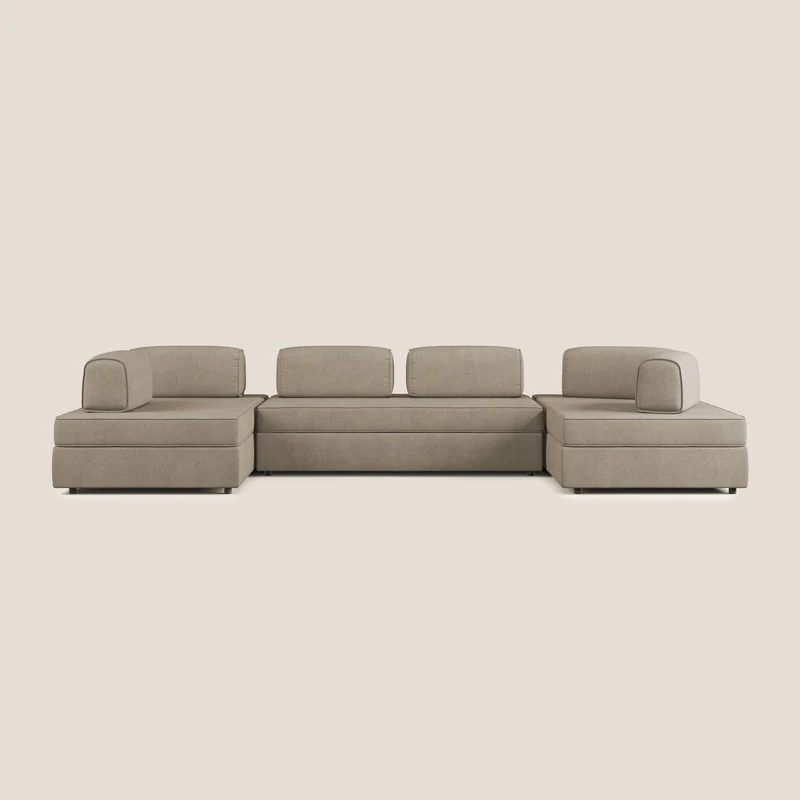 Liberty Canapé panoramique avec pouf extractible et dossiers amovibles en tissu doux imperméable T02 beige
