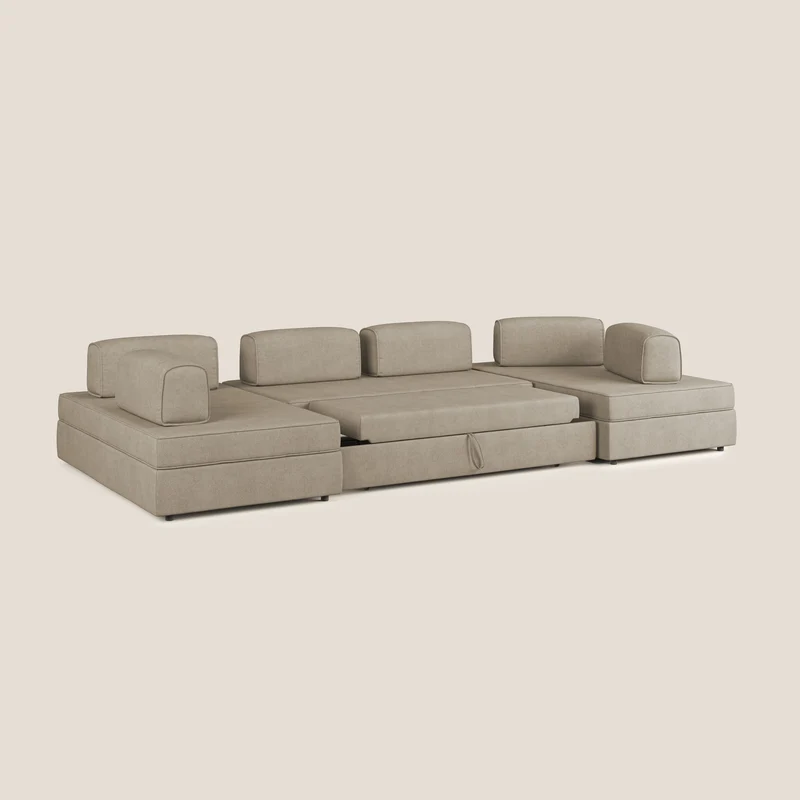 Liberty Canapé panoramique avec pouf extractible et dossiers amovibles en tissu doux imperméable T02 beige
