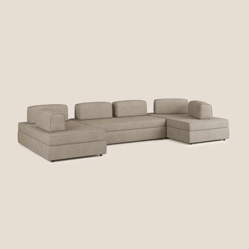Liberty Canapé panoramique avec pouf extractible et dossiers amovibles en tissu doux imperméable T02 beige