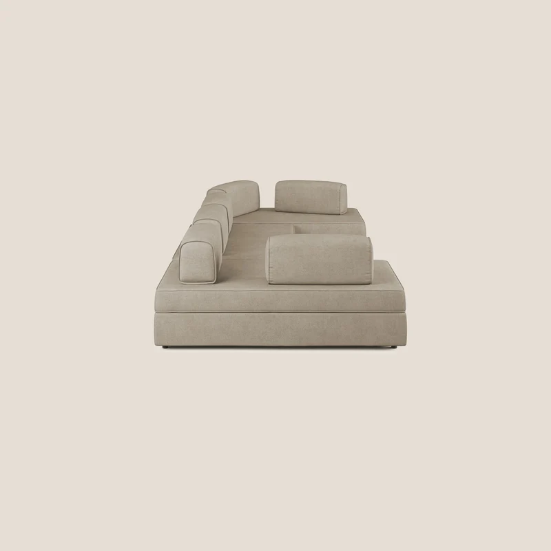 Liberty Canapé panoramique avec pouf extractible et dossiers amovibles en tissu doux imperméable T02 beige