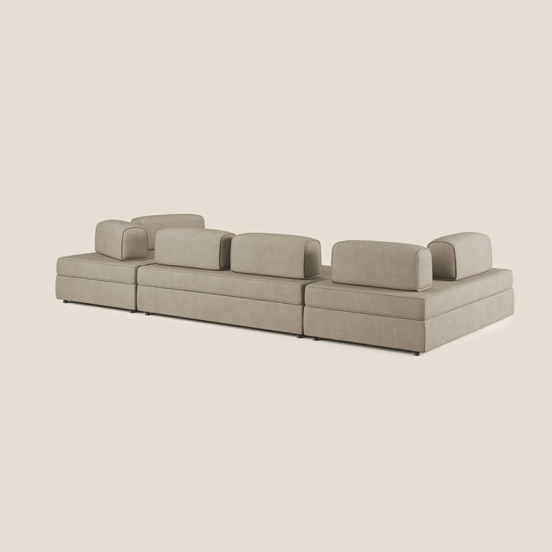 Liberty Canapé panoramique avec pouf extractible et dossiers amovibles en tissu doux imperméable T02 beige