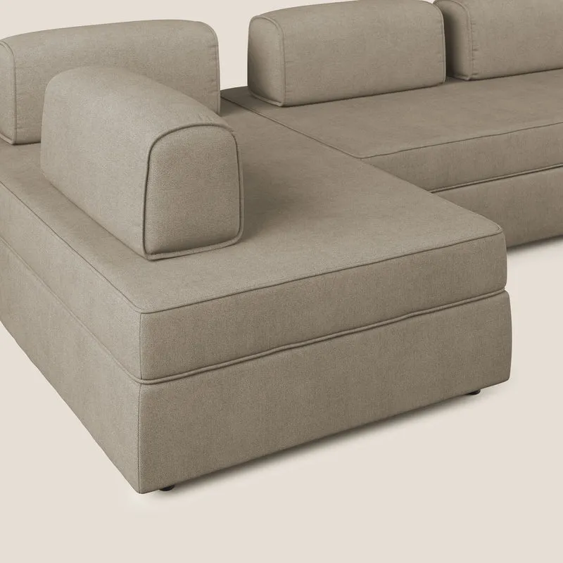 Liberty Canapé panoramique avec pouf extractible et dossiers amovibles en tissu doux imperméable T02 beige