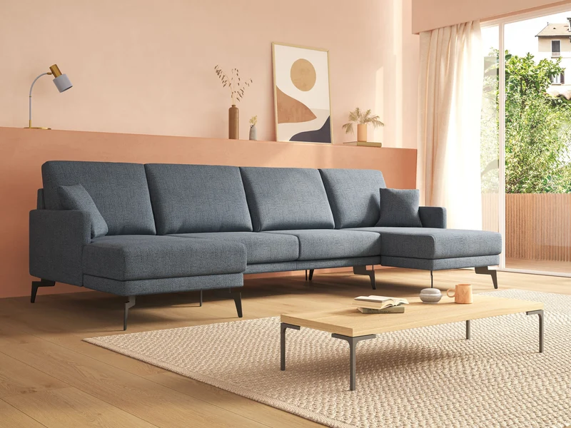 Saturno canapé panoramique moderne en tissu doux imperméable T03 bleu