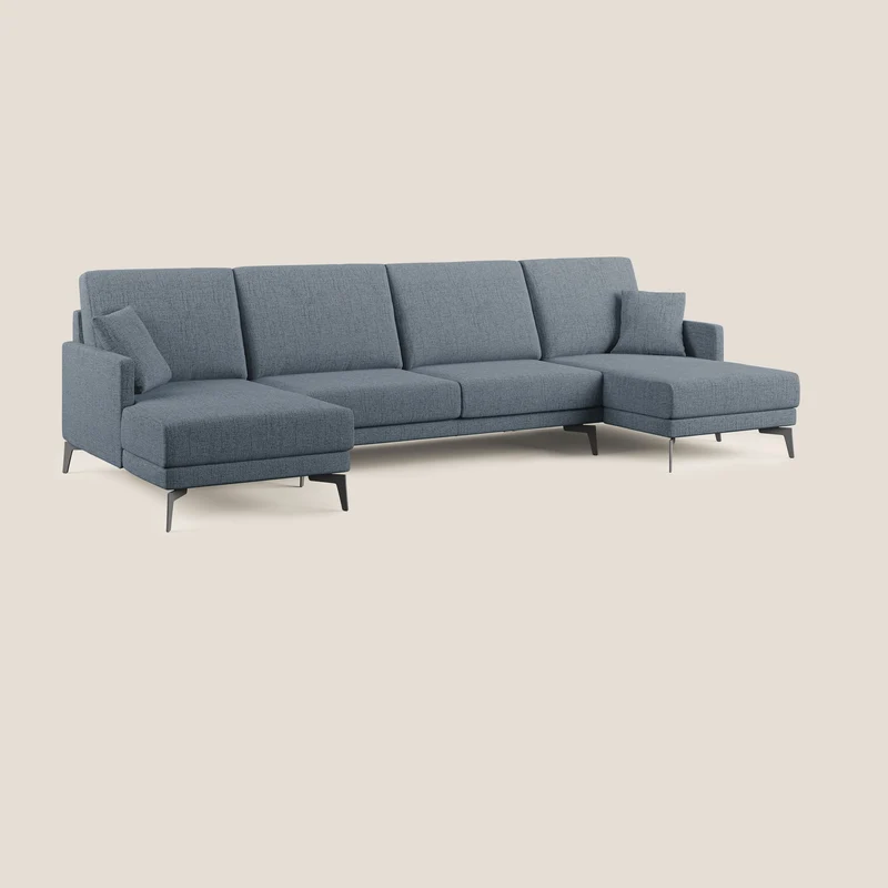 Saturno canapé panoramique moderne en tissu doux imperméable T03 bleu
