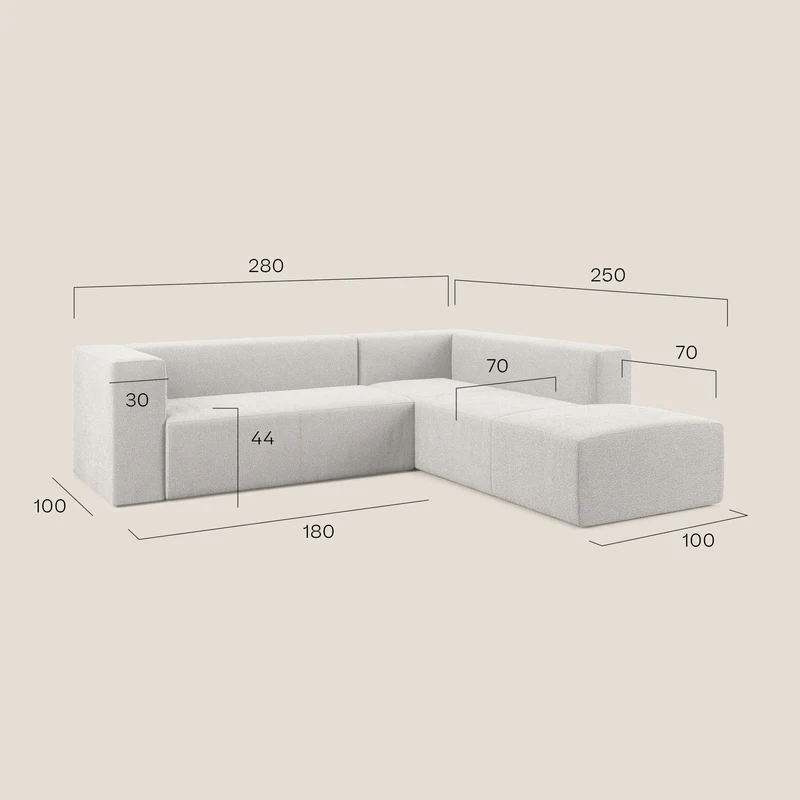 Nettuno canapé d'angle modulable en bouclette douce T07 beige