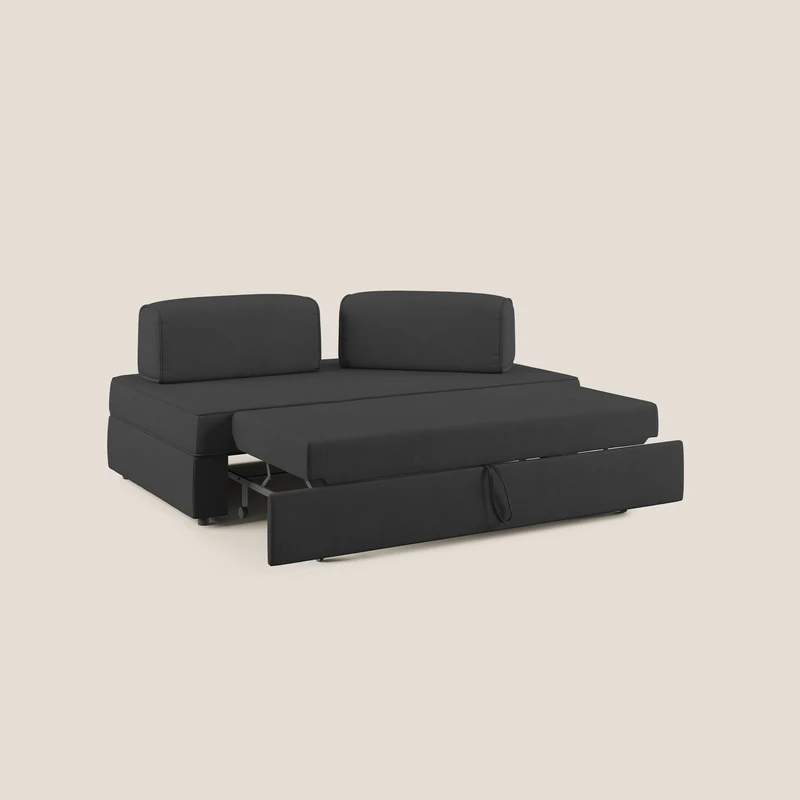 Liberty canapé avec pouf extractible et dossier amovible en tissu doux imperméable T02 noir