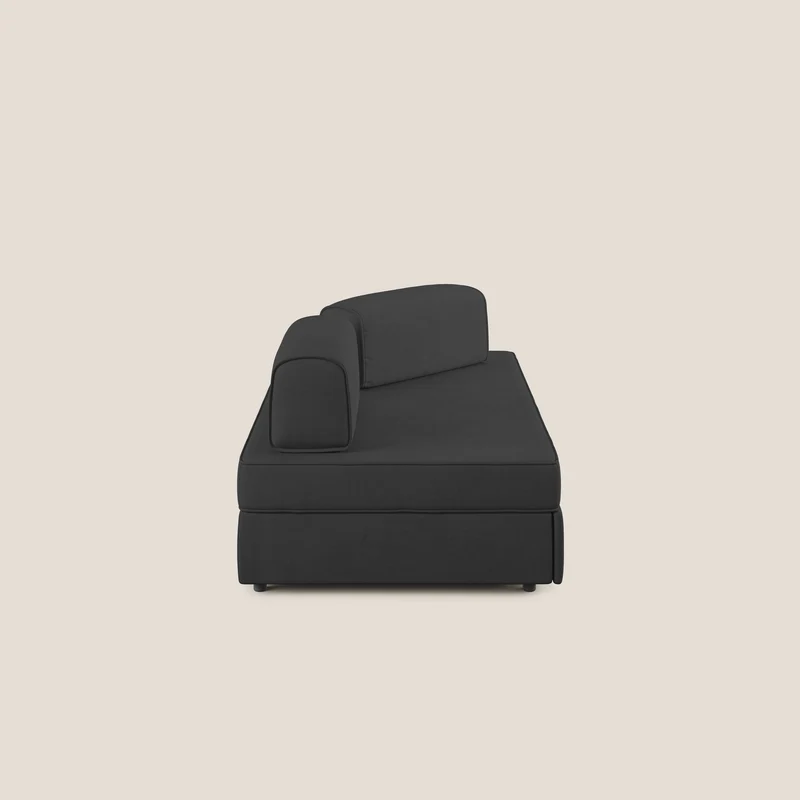 Liberty canapé avec pouf extractible et dossier amovible en tissu doux imperméable T02 noir