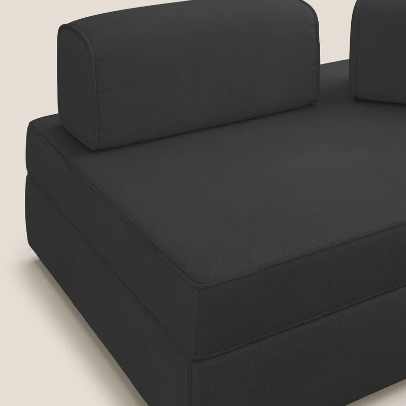 Liberty canapé avec pouf extractible et dossier amovible en tissu doux imperméable T02 noir