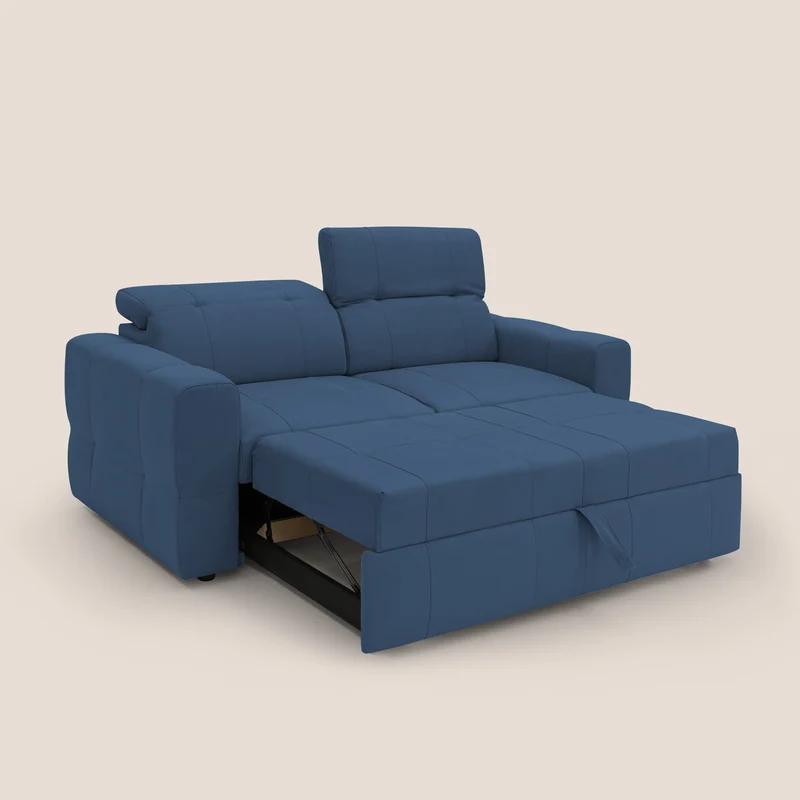 Kronos Canapé avec pouf extractible et têtières inclinalbes en microfibre douce imperméable T11 bleu