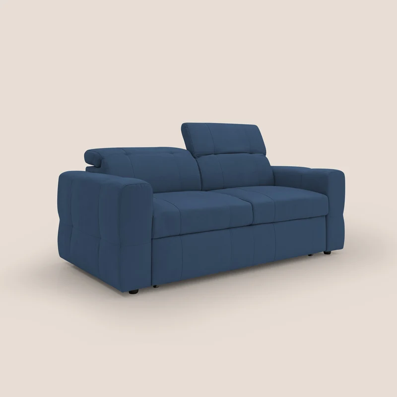 Kronos Canapé avec pouf extractible et têtières inclinalbes en microfibre douce imperméable T11 bleu