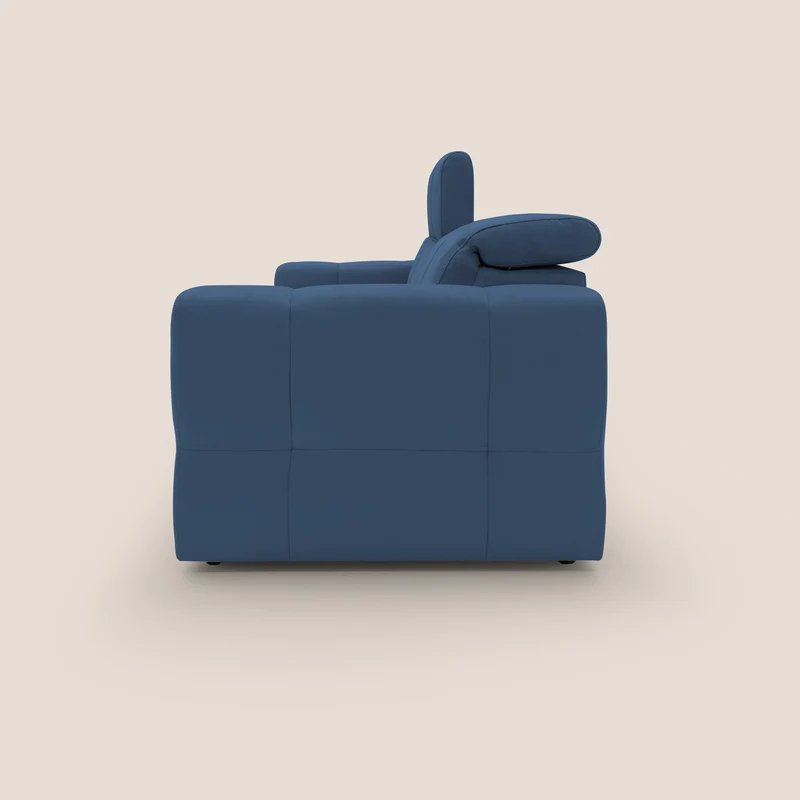 Kronos Canapé avec pouf extractible et têtières inclinalbes en microfibre douce imperméable T11 bleu