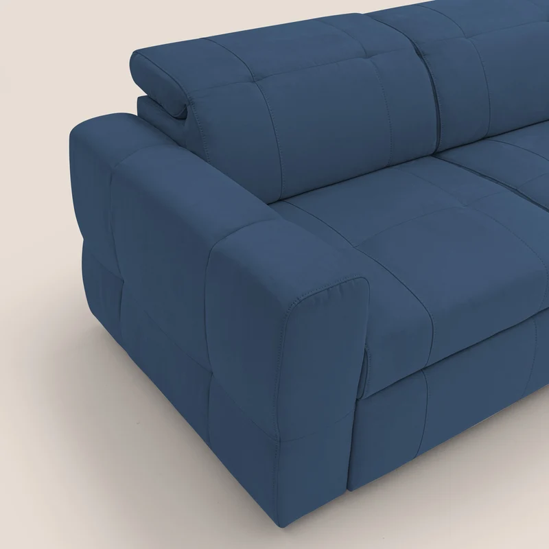 Kronos Canapé avec pouf extractible et têtières inclinalbes en microfibre douce imperméable T11 bleu