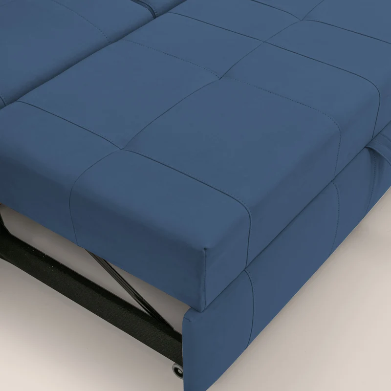 Kronos Canapé avec pouf extractible et têtières inclinalbes en microfibre douce imperméable T11 bleu