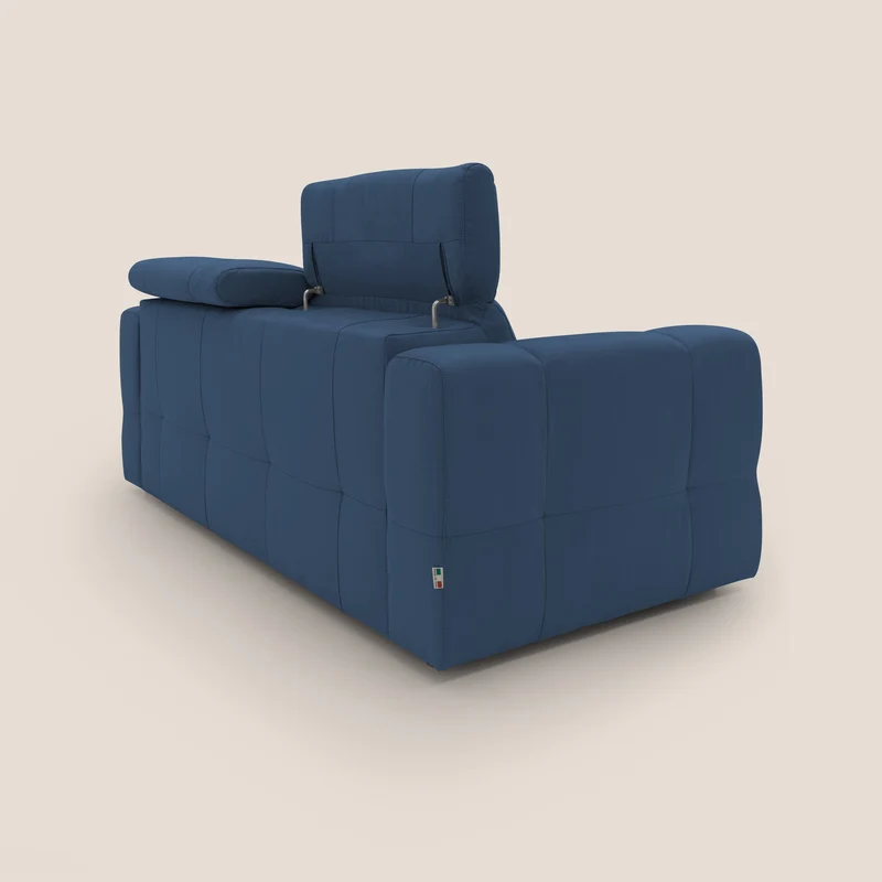 Kronos Canapé avec pouf extractible et têtières inclinalbes en microfibre douce imperméable T11 bleu
