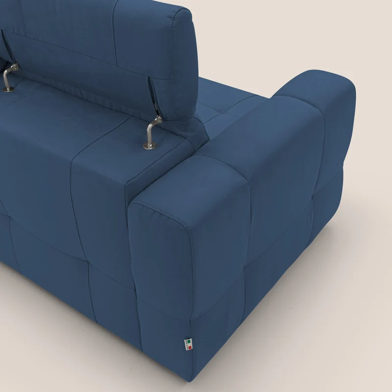 Kronos Canapé avec pouf extractible et têtières inclinalbes en microfibre douce imperméable T11 bleu