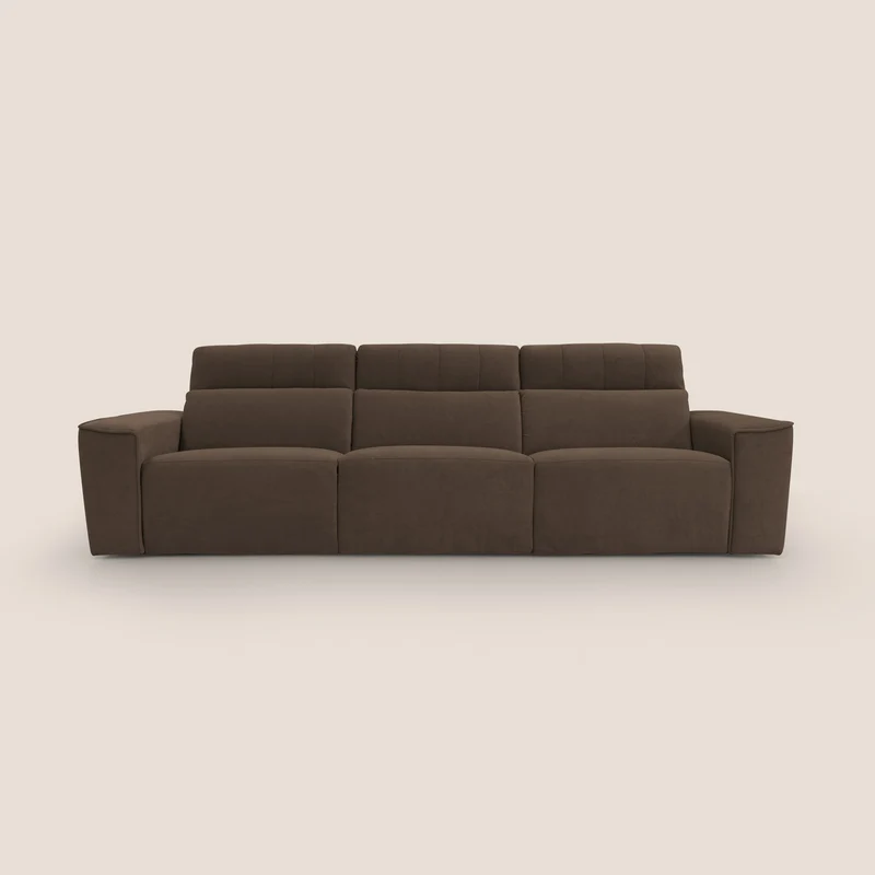 Clark Canapé modulable avec 3 assises et avec option relax électrique en tissu imperméable et détachable T17 marron