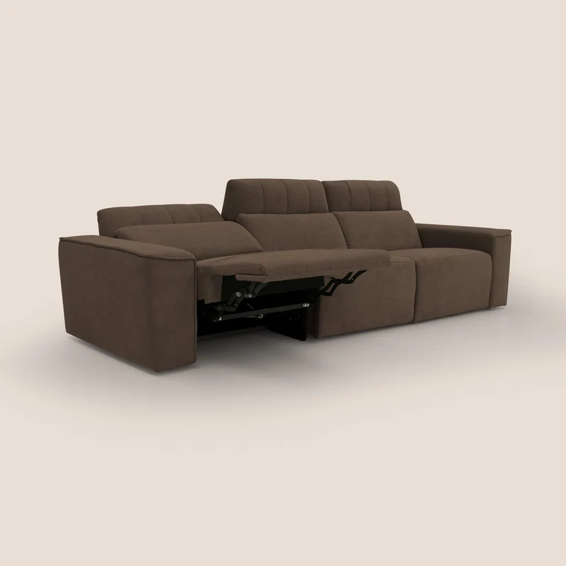 Clark Canapé modulable avec 3 assises et avec option relax électrique en tissu imperméable et détachable T17 marron
