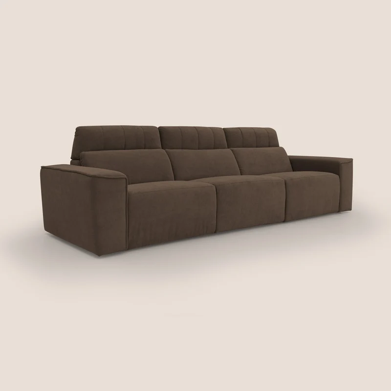 Clark Canapé modulable avec 3 assises et avec option relax électrique en tissu imperméable et détachable T17 marron