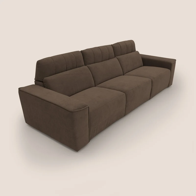 Clark Canapé modulable avec 3 assises et avec option relax électrique en tissu imperméable et détachable T17 marron