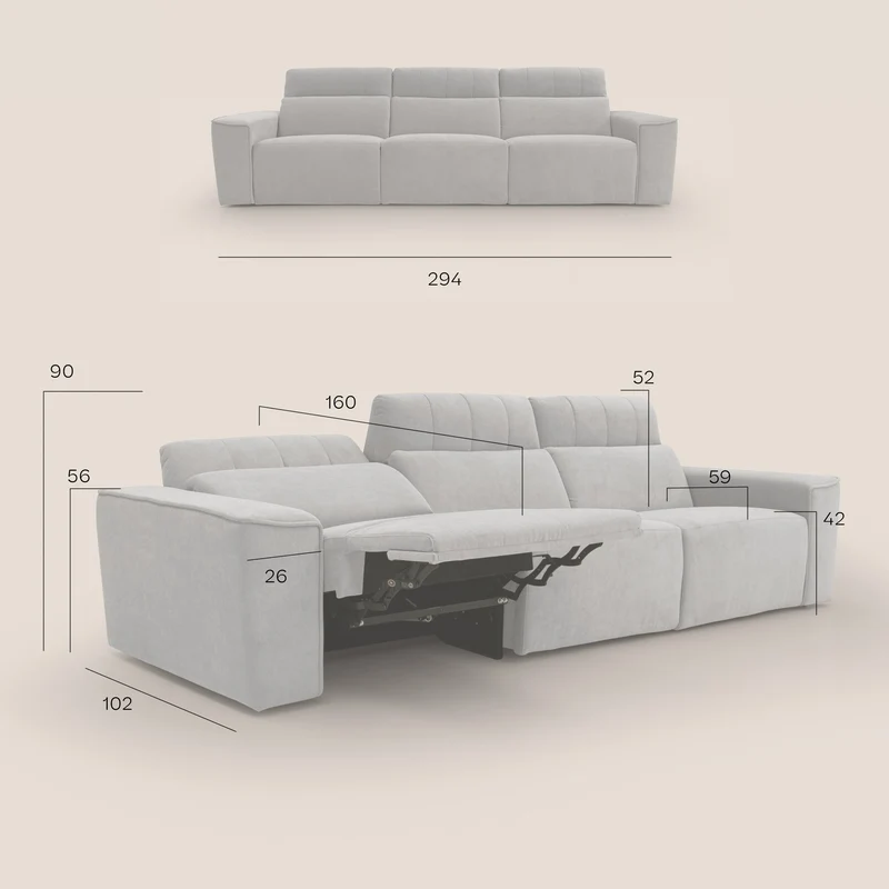Clark Canapé modulable avec 3 assises et avec option relax électrique en tissu imperméable et détachable T17 marron