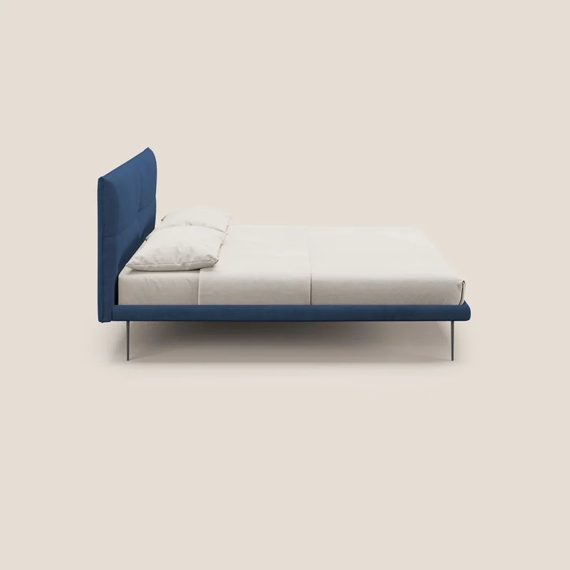 Akiko lit rembourré avec pieds hauts en métal en tissu imperméable T02 bleu
