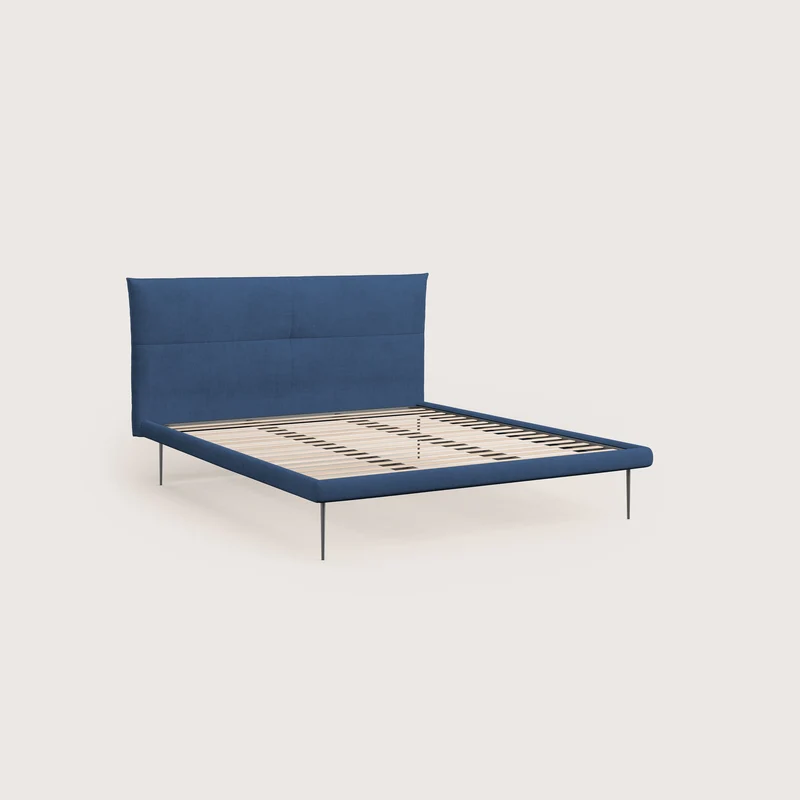 Akiko lit rembourré avec pieds hauts en métal en tissu imperméable T02 bleu