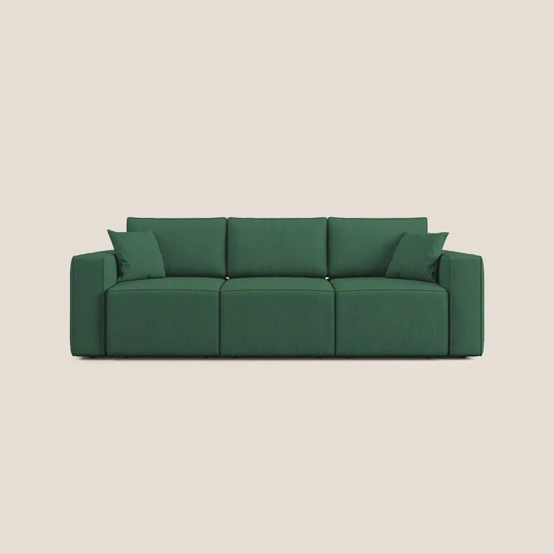 Morfeo Canapé avec 3 assises extractibles en tissu doux imperméable T02 vert
