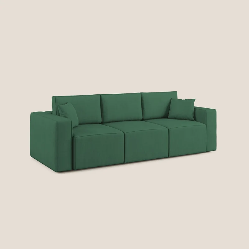 Morfeo Canapé avec 3 assises extractibles en tissu doux imperméable T02 vert