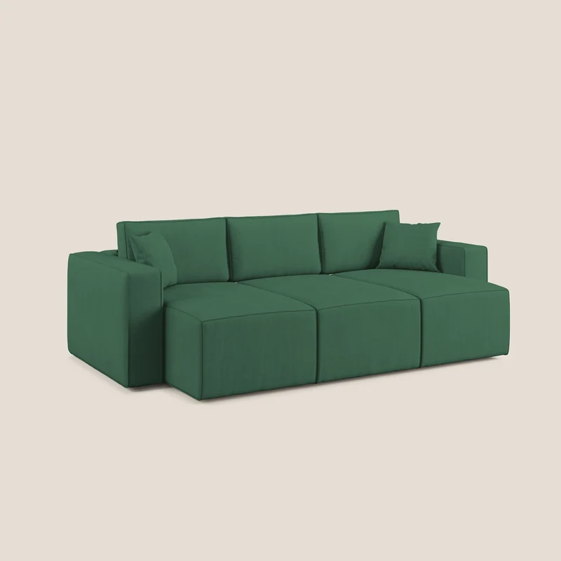 Morfeo Canapé avec 3 assises extractibles en tissu doux imperméable T02 vert