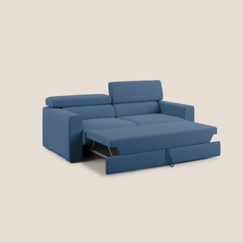 Dylan canapé avec pouf extractible en tissu effet coton imperméable T13 bleu