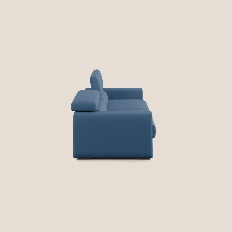 Dylan canapé avec pouf extractible en tissu effet coton imperméable T13 bleu