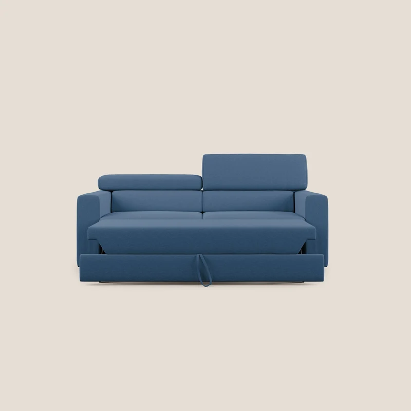 Dylan canapé avec pouf extractible en tissu effet coton imperméable T13 bleu
