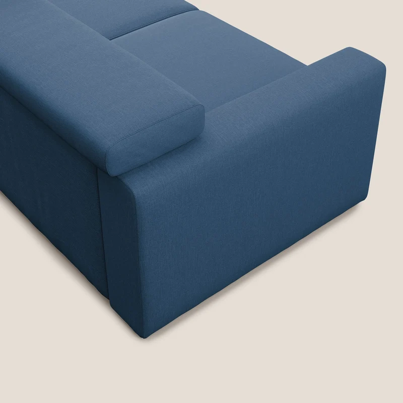 Dylan canapé avec pouf extractible en tissu effet coton imperméable T13 bleu
