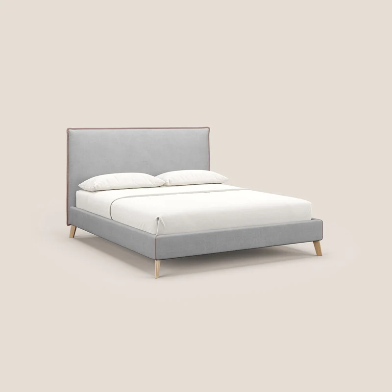 Leila lit rembourré avec pieds en bois et tissu détachable T17 gris - rose