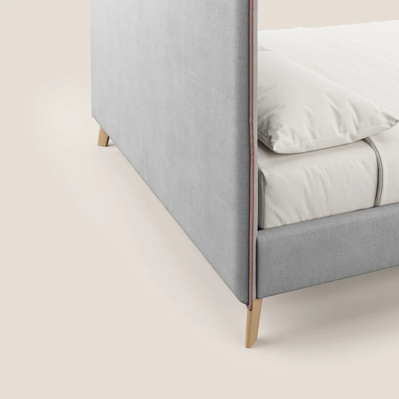 Leila lit rembourré avec pieds en bois et tissu détachable T17 gris - rose