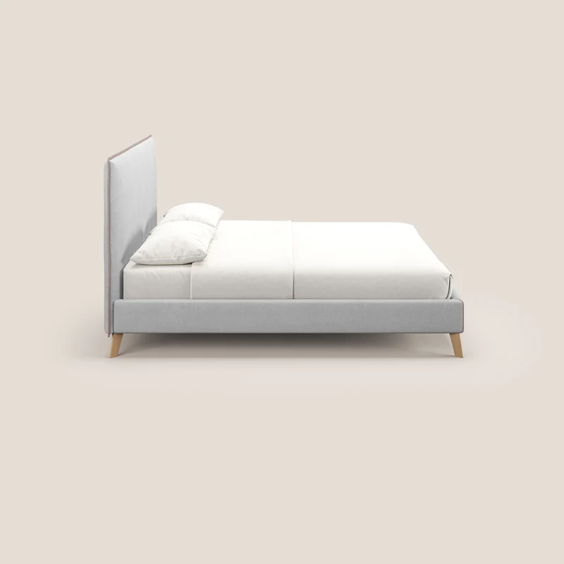 Leila lit rembourré avec pieds en bois et tissu détachable T17 gris - rose