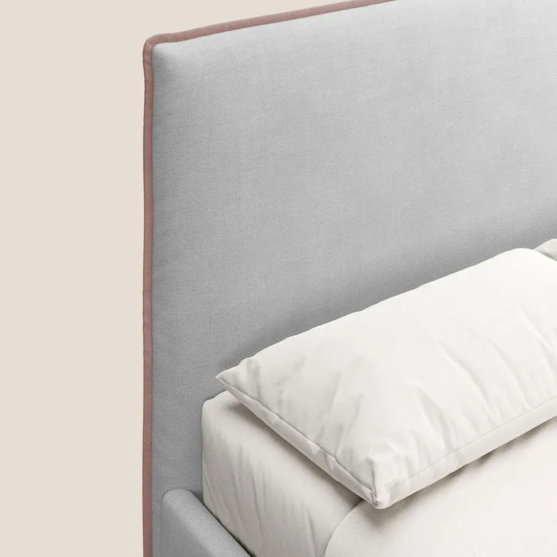 Leila lit rembourré avec pieds en bois et tissu détachable T17 gris - rose