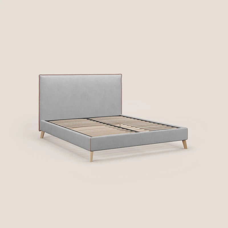Leila lit rembourré avec pieds en bois et tissu détachable T17 gris - rose