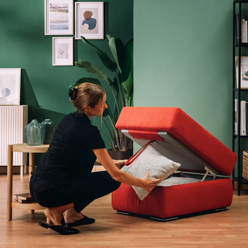 Sun pouf coffre en microfibre détachable T11 rouge
