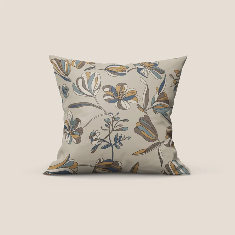 Omika collezione cuscini a fantasie multicolor in velluto impermeabile beige