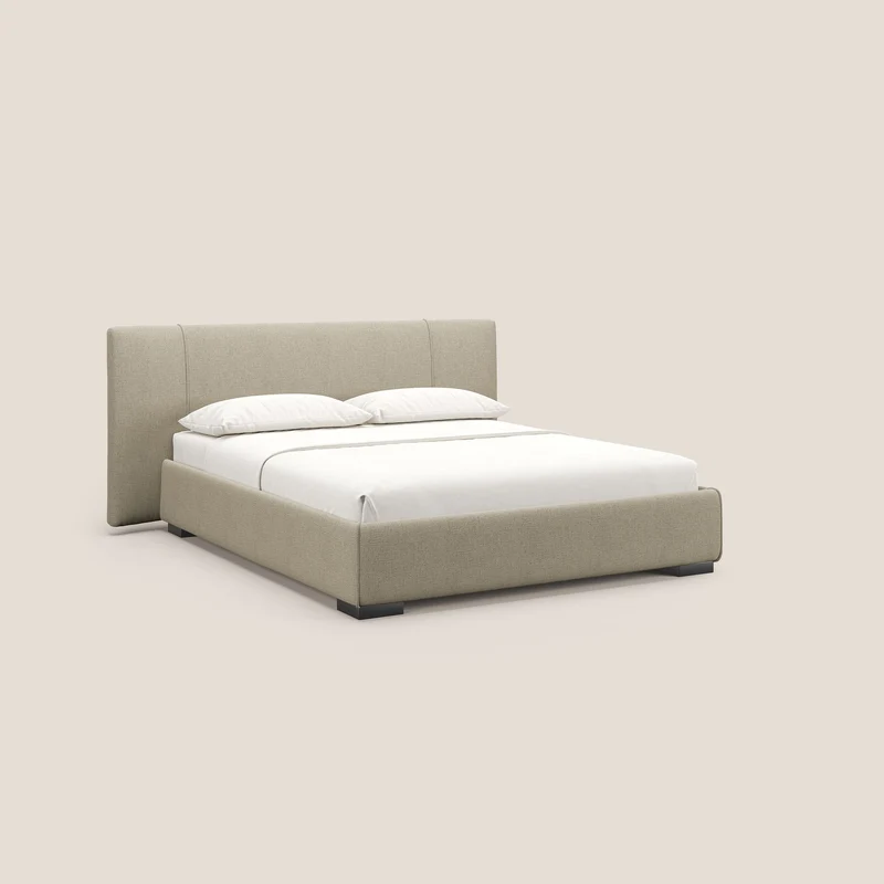 Omero lit avec coffre rembourré déhoussable en tissu flammé imperméable T14 beige