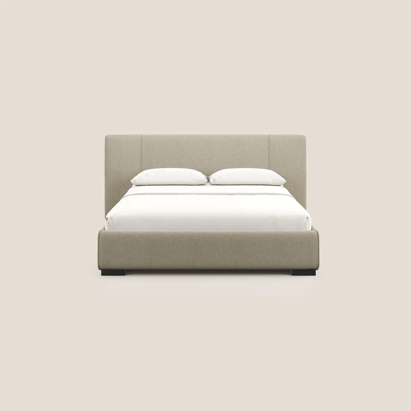 Omero lit avec coffre rembourré déhoussable en tissu flammé imperméable T14 beige
