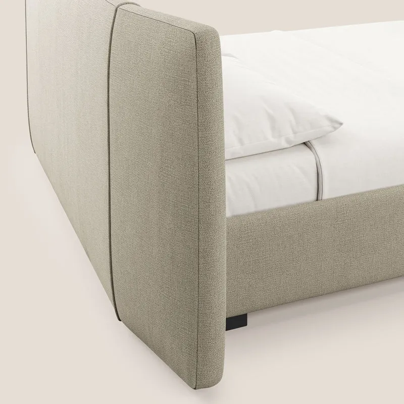 Omero lit avec coffre rembourré déhoussable en tissu flammé imperméable T14 beige