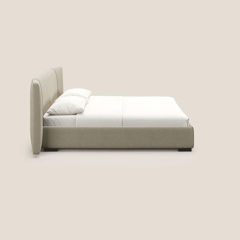 Omero lit avec coffre rembourré déhoussable en tissu flammé imperméable T14 beige