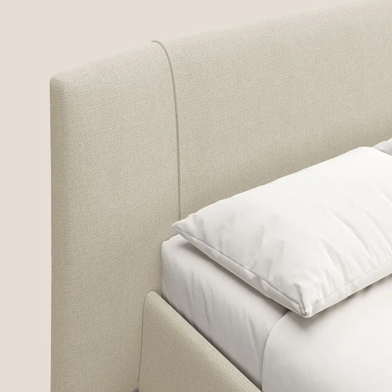 Omero lit avec coffre rembourré déhoussable en tissu flammé imperméable T14 beige