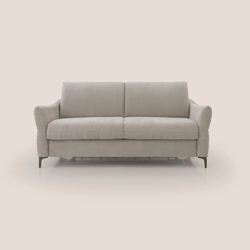 Dalia canapé convertible avec matelas H 18cm et pieds hauts en tissu détachable raffiné T17 beige